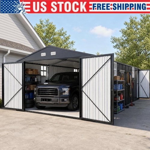 Metal garage shed - metal, car